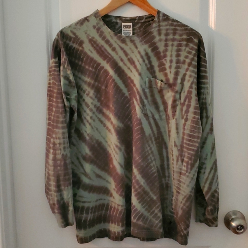 Victoria Secret Pink Campus Tie Dye T-Shirt Long Sleeved